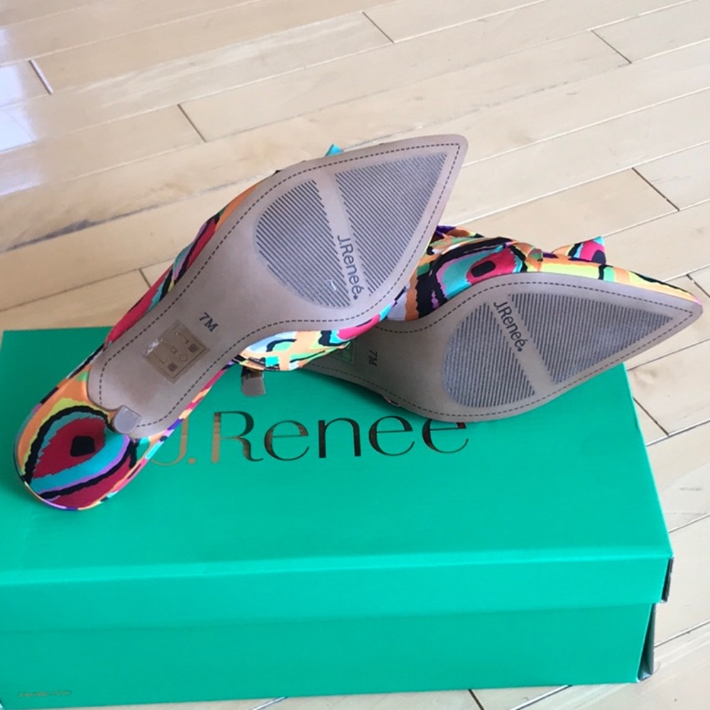 NWT J. Renee colorful fabric mules heel shoes - in box - 7M - Picture 5 of 7